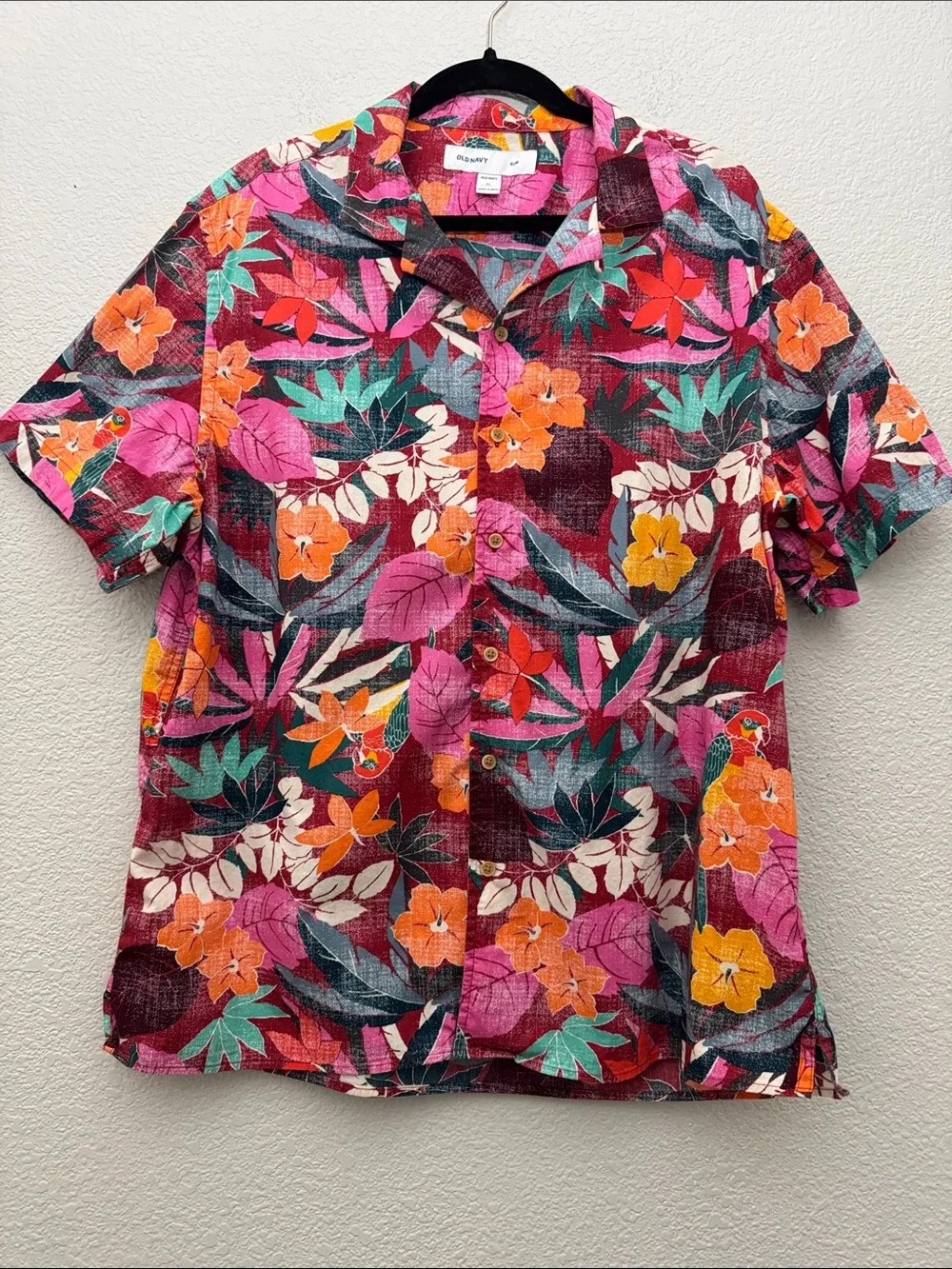 Old Navy Resort Shirt Slim Short Sleeve Button Front Camp Floral Print Size XL